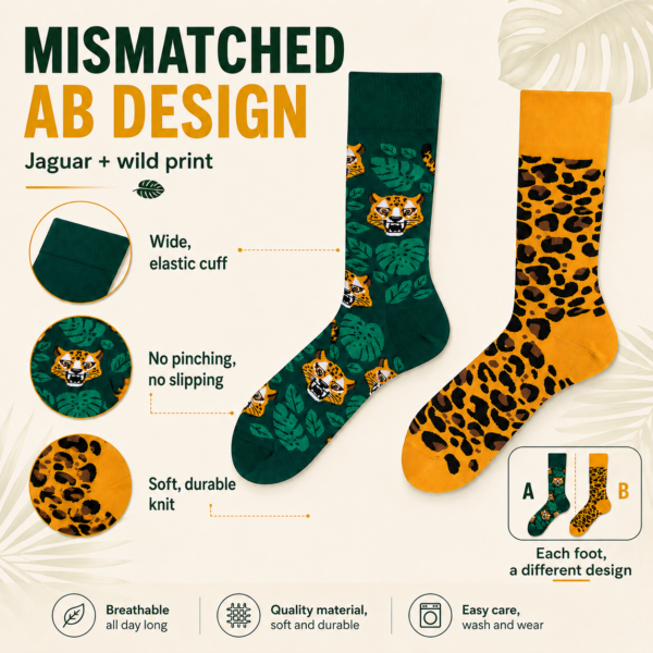 ChatGPT Image 2026年7月22日 17_51_14 (1) Cotton Leopard Print Mismatched Socks, Wild Jungle Theme Couple Crew Socks, Retro American Streetwear Workwear Socks for Men & Women