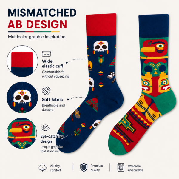ChatGPT Image 2026年7月22日 17_54_42 (1) Cotton Aztec Tribal Mismatched Socks, Retro Mayan Pattern Couple Crew Socks, Hip Hop Streetwear Skate Socks for Men & Women