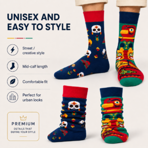 ChatGPT Image 2026年7月22日 17_54_42 (2) Cotton Aztec Tribal Mismatched Socks, Retro Mayan Pattern Couple Crew Socks, Hip Hop Streetwear Skate Socks for Men & Women