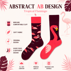 ChatGPT Image 2026年7月22日 17_59_46 Cotton Flamingo Mismatched Socks, Tropical Bird Jacquard Couple Crew Socks, Unisex Resort Style Casual Streetwear Socks