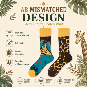 ChatGPT Image 2026年7月22日 18_04_58 (3) Cotton Giraffe Mismatched Socks, Retro Jungle Animal Print Couple Crew Socks, Unique Nature-Inspired Streetwear Socks for Men & Women