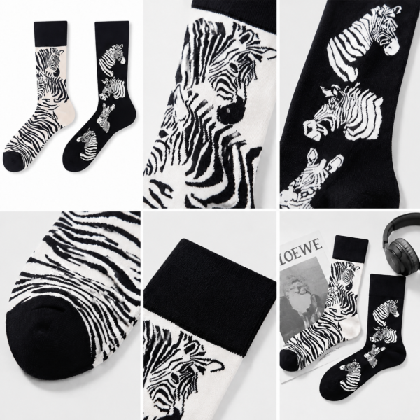 ChatGPT Image 2026年7月22日 18_12_36 (2) Cotton Zebra Mismatched Socks, Black & White Animal Print Couple Crew Socks, Minimalist Streetwear Socks for Men & Women, Trendy Instagram Style Socks