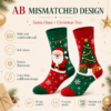 Cotton Christmas Mismatched Socks, Santa Claus Couple Crew Socks, Color Block Holiday Novelty Socks for Men & Women