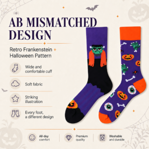 ChatGPT Image 2026年7月22日 18_19_43 (3) Cotton Halloween Mismatched Socks, Couple Crew Socks, Unisex Novelty Socks for Party, Haunted House, Escape Room, Carnival & Cosplay