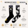 Cotton Cat Mismatched Socks, Black & White Animal Print Couple Crew Socks, Cute Pet Pattern Novelty Socks for Men & Women