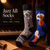 Cotton Jazz Music Mismatched Socks, Piano & Cello Couple Crew Socks, Retro Musical Instrument Print Aesthetic Socks, Unisex Streetwear Socks for Men & Women