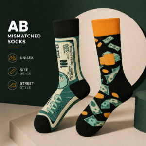 ChatGPT Image 2026年7月23日 18_21_32 (3) Cotton Dollar Bill Mismatched Socks, Gold Coin Print Couple Crew Socks, Funny Money Theme Novelty Socks, Unisex Streetwear Socks for Men & Women